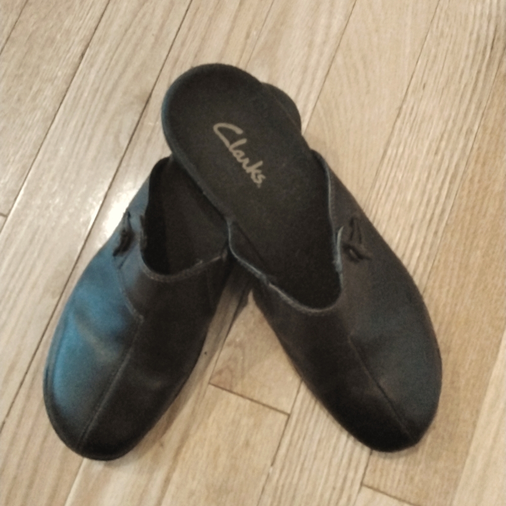 Clarks Dark Leather Slip-On Mules